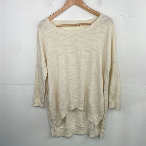 Anthropologie Moth Womans Ivory Tan Sweater Oversized Long Tunic Slits size XS - Picture 1 of 15
